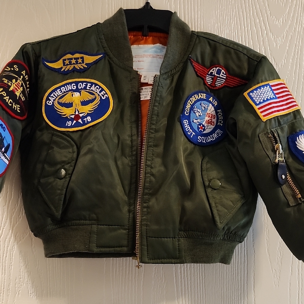 Kids Military Style Bomber Jacket - Dark Green